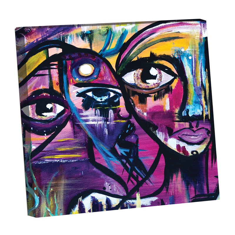 Art abstrait visages par l'artiste Sarah Wahl, H 14 po x l 14 po x P 1,25 po