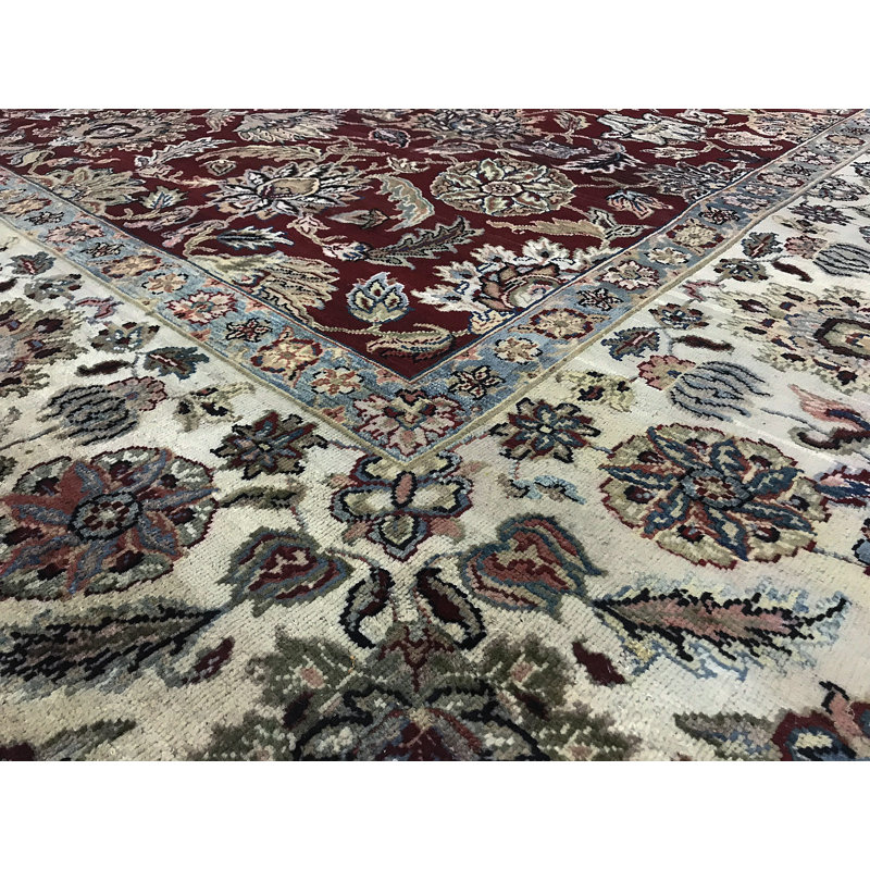Tapis rouge et gris noué à la main de haute qualité