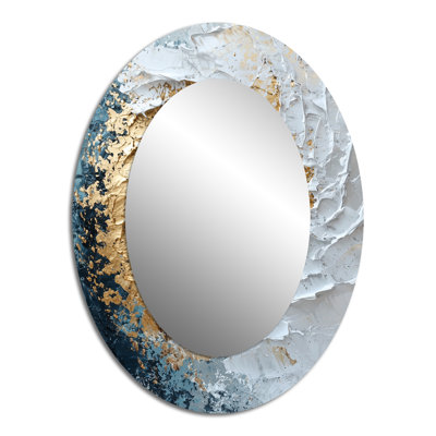 Blue And Golden Ink Tornado II - Gold Oval Wall Mirror Decor