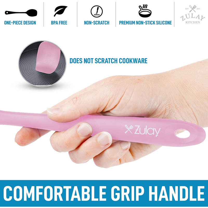 Pink Heat-Resistant Silicone Spatula Set with Stainless Steel Core