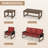 5-Person Patio Sofa Seating Group Cedar Wood Frame Brown Wicker with Cushion, Coffee Tables-108734356