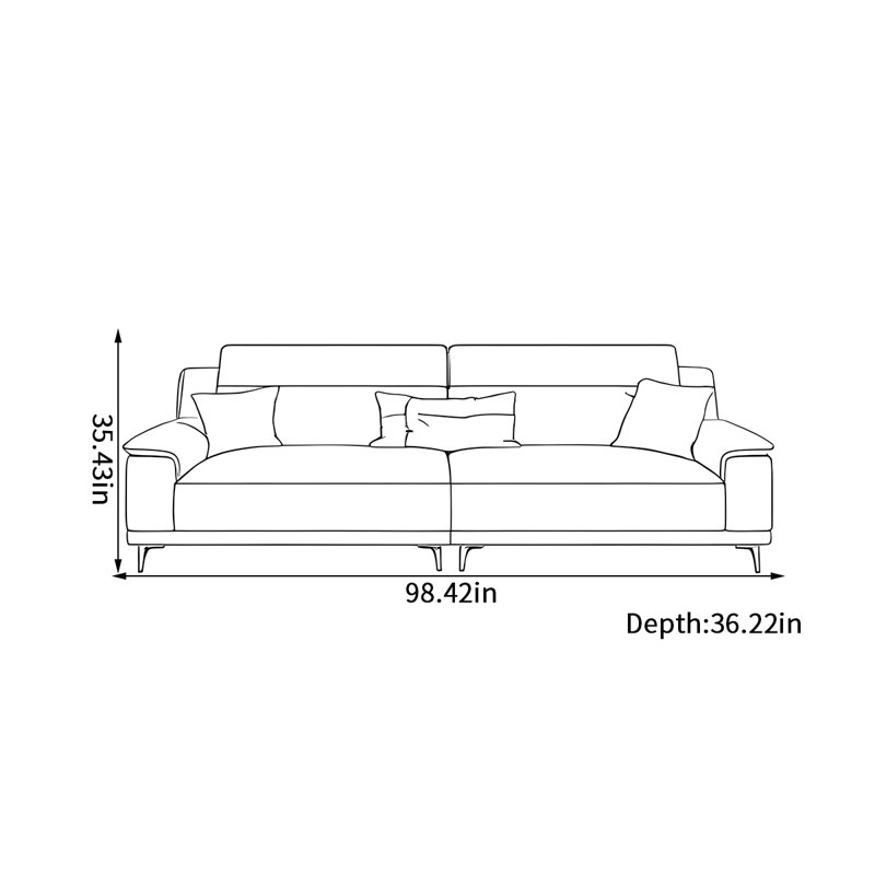Canapé moderne, simple et décontracté, 4, H 35,43 po x l 98,42 po x P 36,22 po