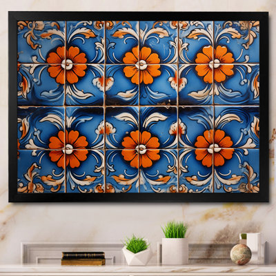Floral bohème bleu et orange mosaïque 3 - Boho mosaïque murale