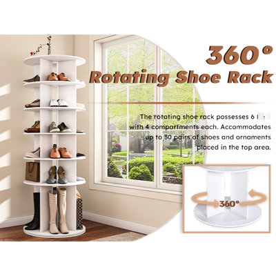 Étagère à chaussures pivotante 360 ° - 6 étagères, pouvant accueillir 24 paires, présentoir pivotant blanc