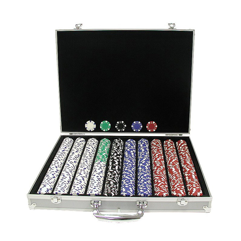Boîtier de poker à rayures avec dés (ensemble de 1000)