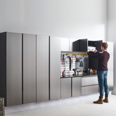 Series Metallic Gray Garage Mounted Cabinet - Wall, Soft Closing, Extra Deep Storage, Water Heat , Stain Scratch Wall With Design, Storage Area, Resistance To And Heat, & Characteristics