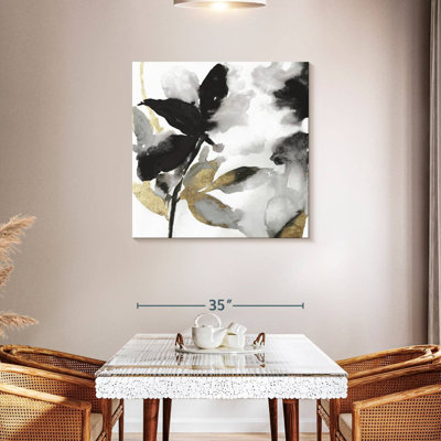 Avery Black Petals Gold Leaves I