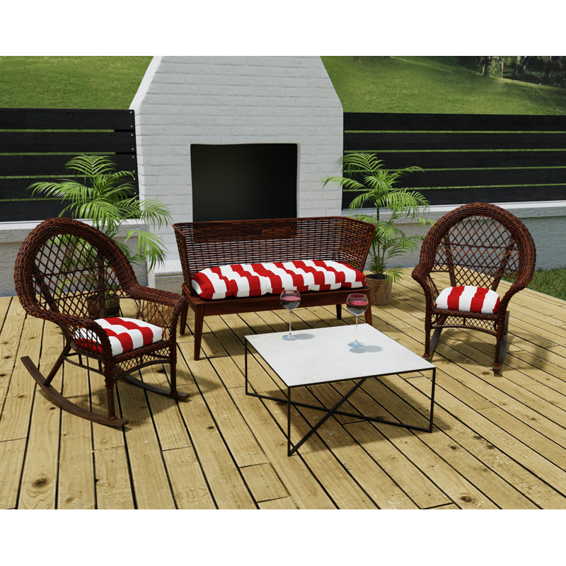 Outdoor Wicker Cushion Set for Bench and 2 Seats, Cabana Red