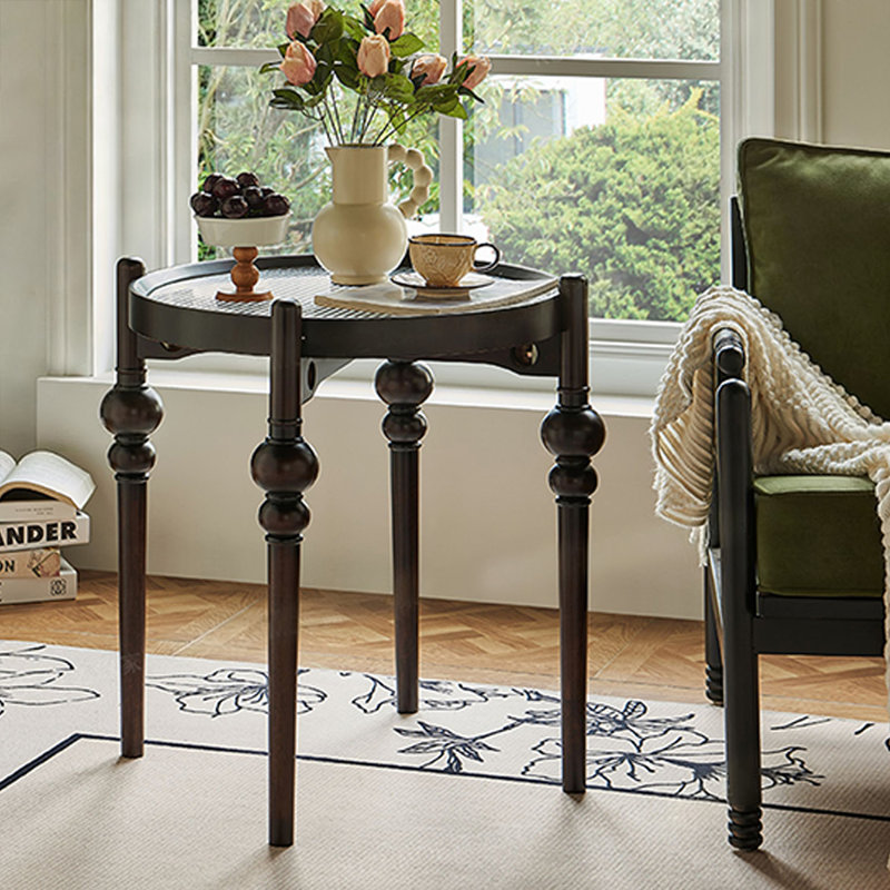 Retro Glass+Solid Wood End Table