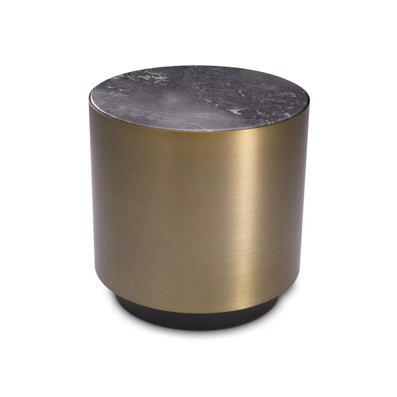 Round Brass and Gray Marble End Table