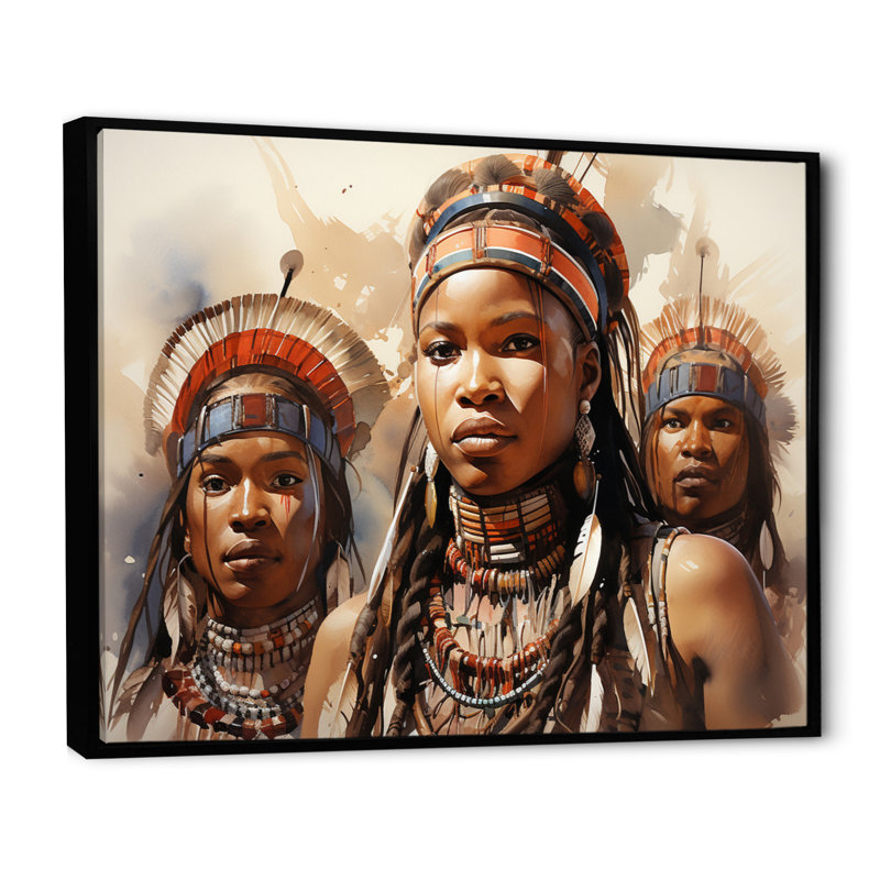«African Zulu Dancers II» sur toile, Cadre flottant noir, H 30 po x l 40 po x P 1,5 po