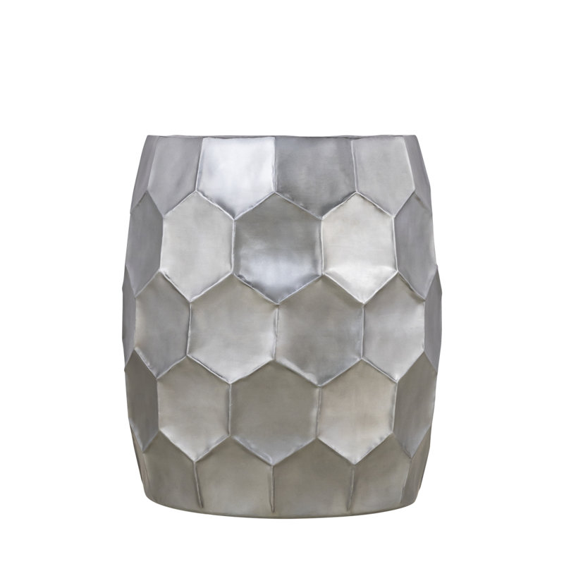 Table de bout moderne en aluminium ET101 de 21 po de hauteur, table d'appoint avec base à motif de losanges argenté brillant, même modèle Asg150108442