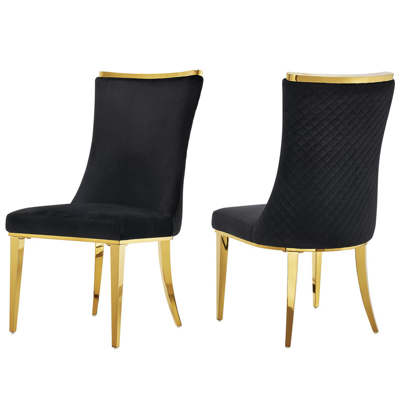 Lismari Black Velvet Upholstered Dining Room Chairs with Gorgeous Top Trim