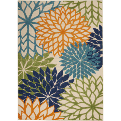 Tapis intérieur/extérieur Alsaedi floral vert/bleu/orange