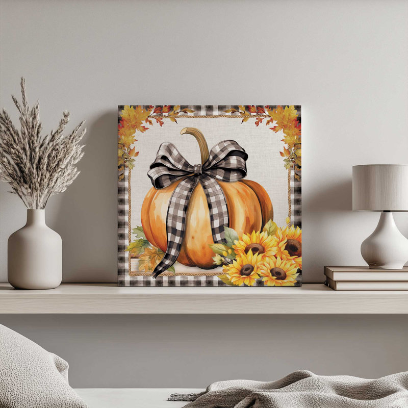«Fall Ribbon Pumpkin» par Nicole DeCamp, reproduction d'art, L 12 po x H 12 po, Ne s’applique pas, Toile tendue