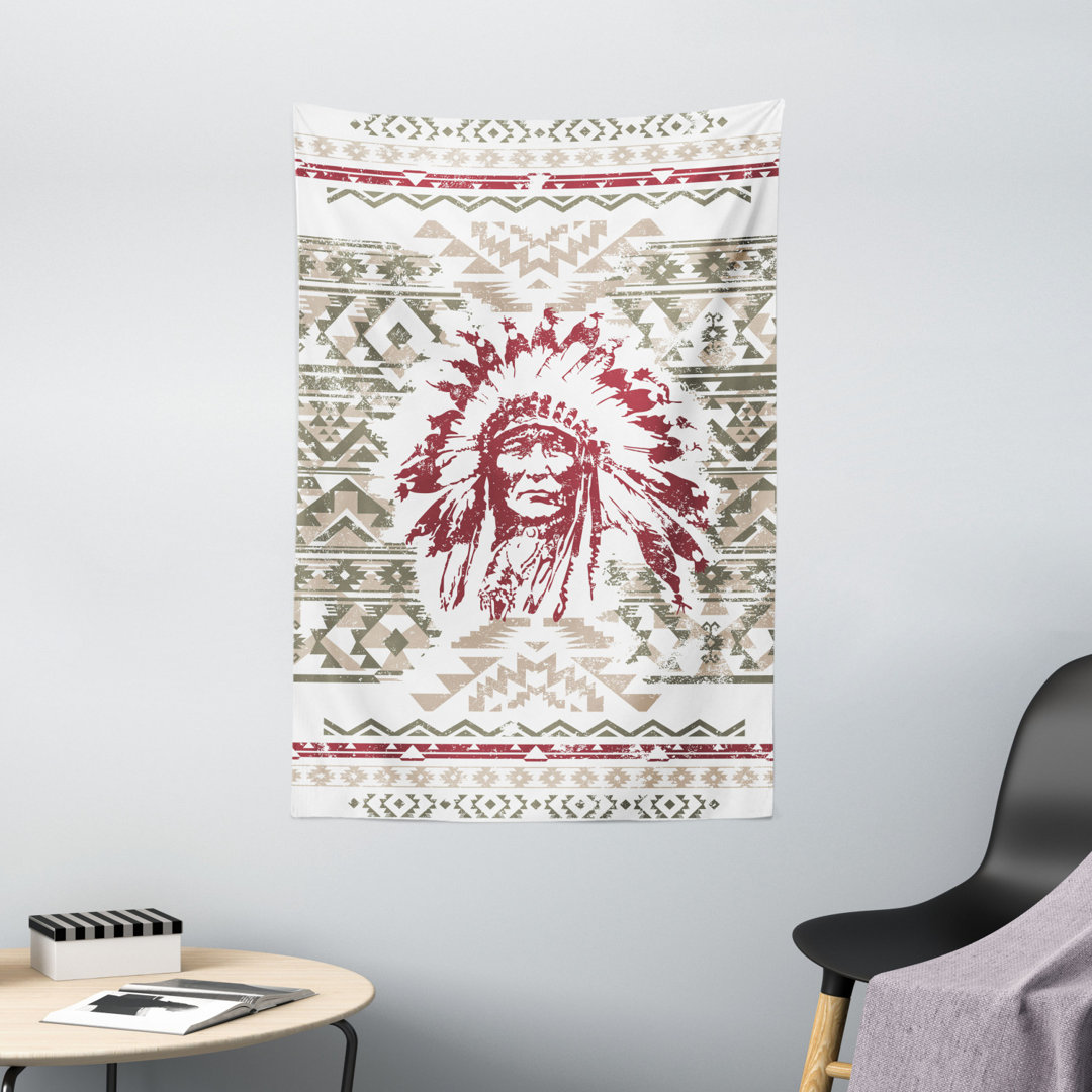 Wandbehang Retro Style Adler Herz Häuptlingspfad Grunge Effekt und Geometrisches Motiv