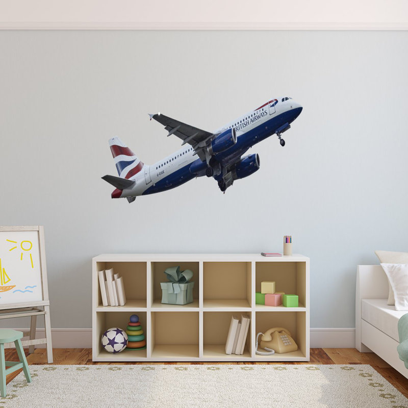 Décalcomanie murale pleine couleur avion, H 22 po x l 40 po x P 0,01 po