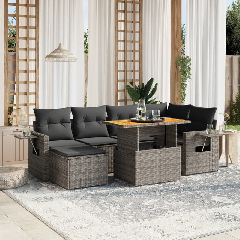Vidaxl Garden Sofa Set Grey, Dark Grey, Natural Wood Tone