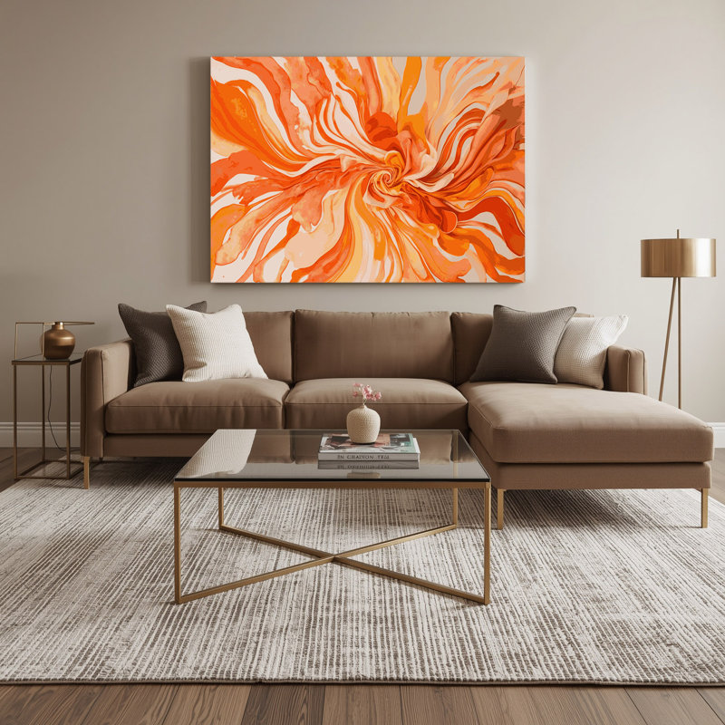Aquarelle abstraite, art mural orange sur toile 10, 12" H x 18" W