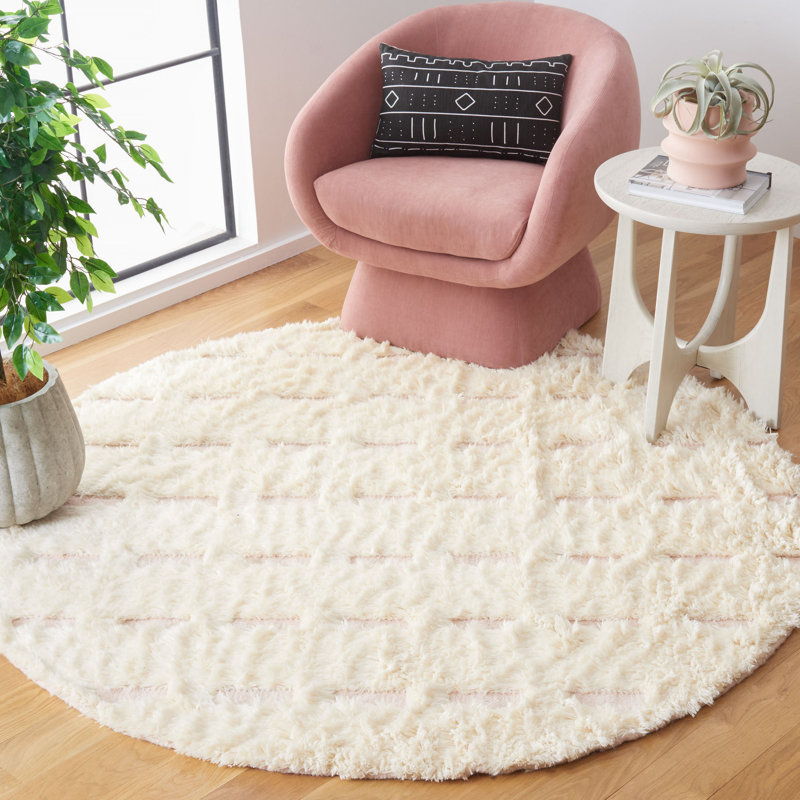 Tapis rayé à tissage plat Stephane rose / ivoire, Rectangle 8 pi x 10 pi