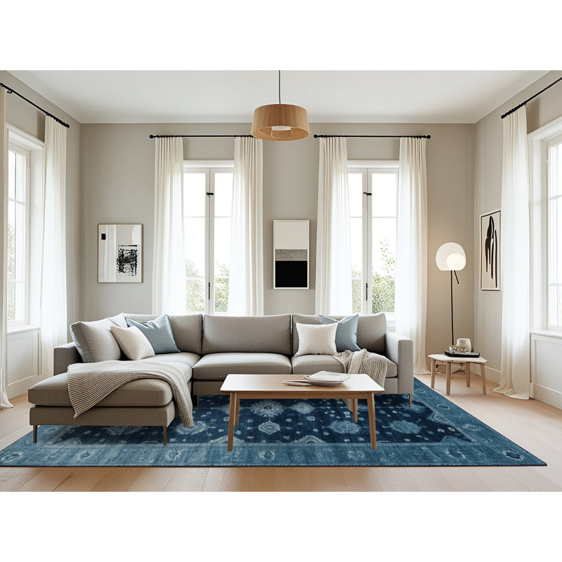 Machine Washable Overdyed Blue Area Rug, Rectangle 8' x 12'