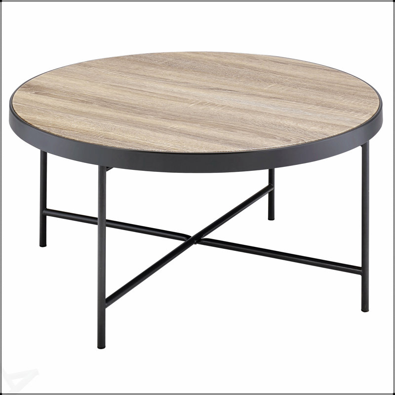 Table basse industrielle en chêne gris et noir patiné avec structure en métal durable et support en X