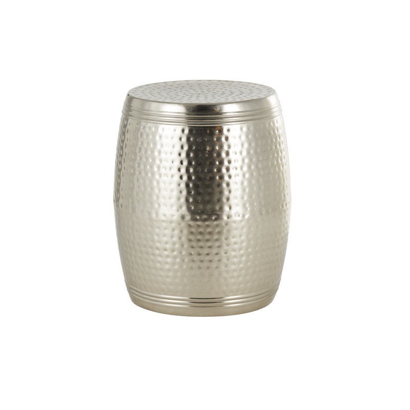Beardall Aluminum Drum Shaped Accent Table with Hammered Design, Silver, 19" H x 14" W x 14" D