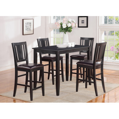 5 Piece Kitchen Counter Set Includes a Rectangle Dining Table and 4 Faux Leather Dining Room Chairs, 30x48 Inch, Black
