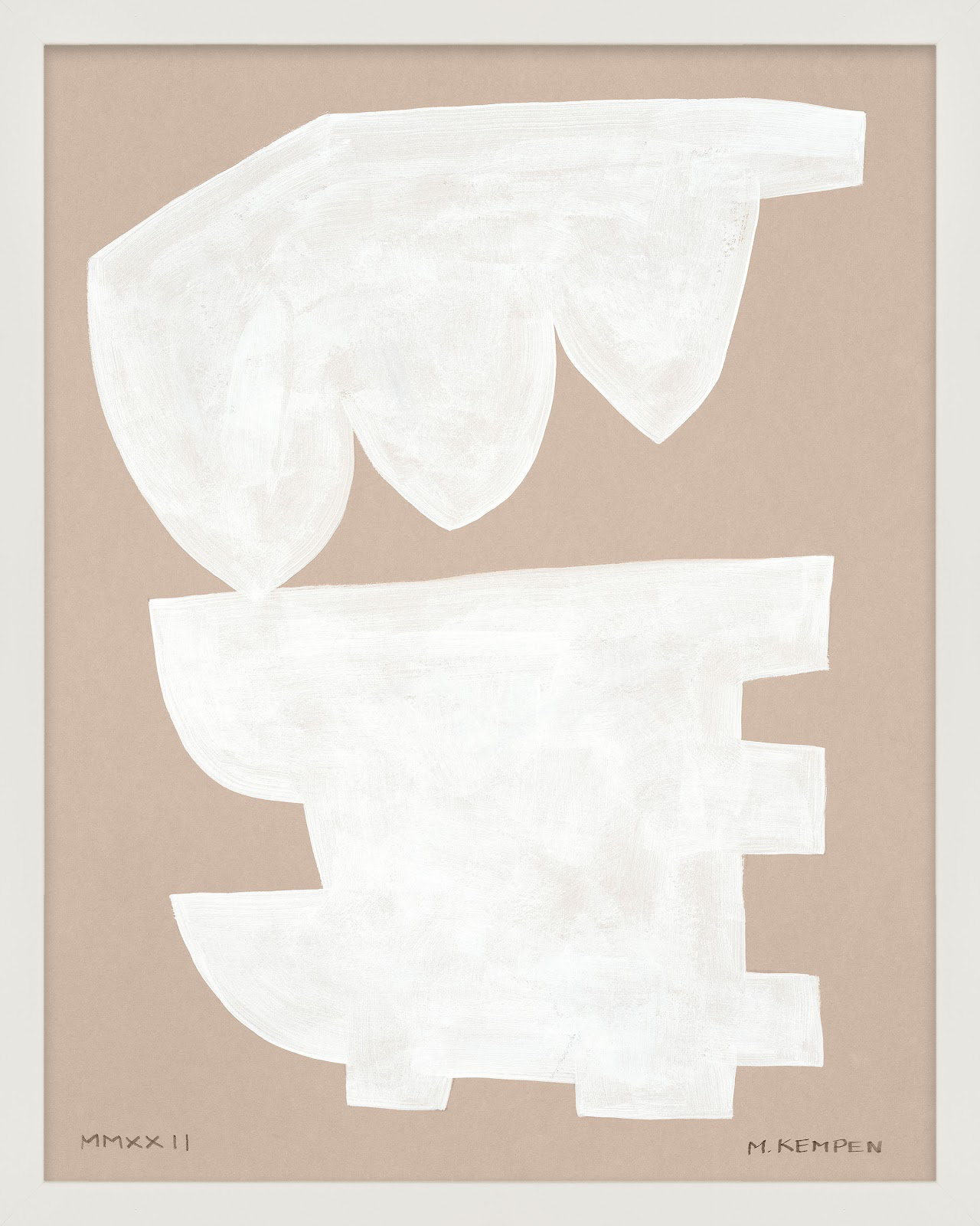 Gallman "Modules in White 1" Painting, 20" W x 25" H, White Framed