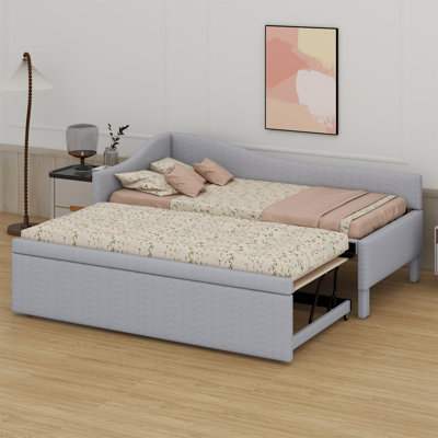 Upholstered L-Shaped Daybed With Pop Up Trundle
