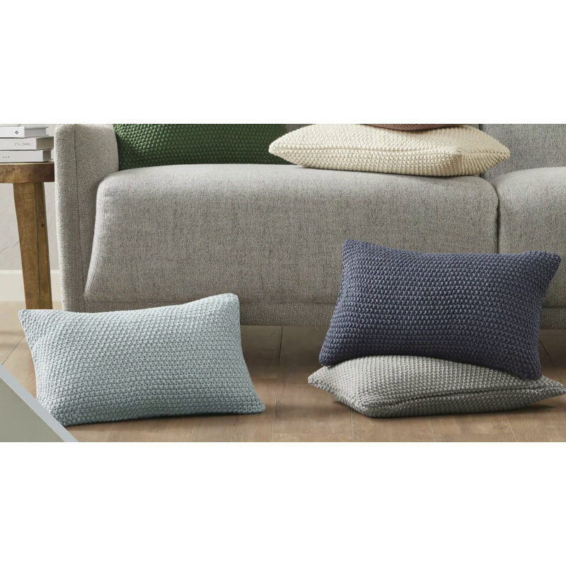 Light Blue Acrylic Knit Oblong Pillow Cover 12"x20"