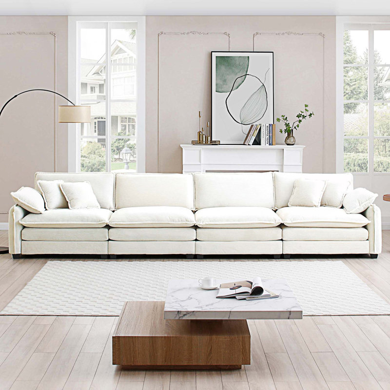 Canapé 4 places moderne avec 2 accoudoirs et 4 coussins décoratifs Modern, Beige