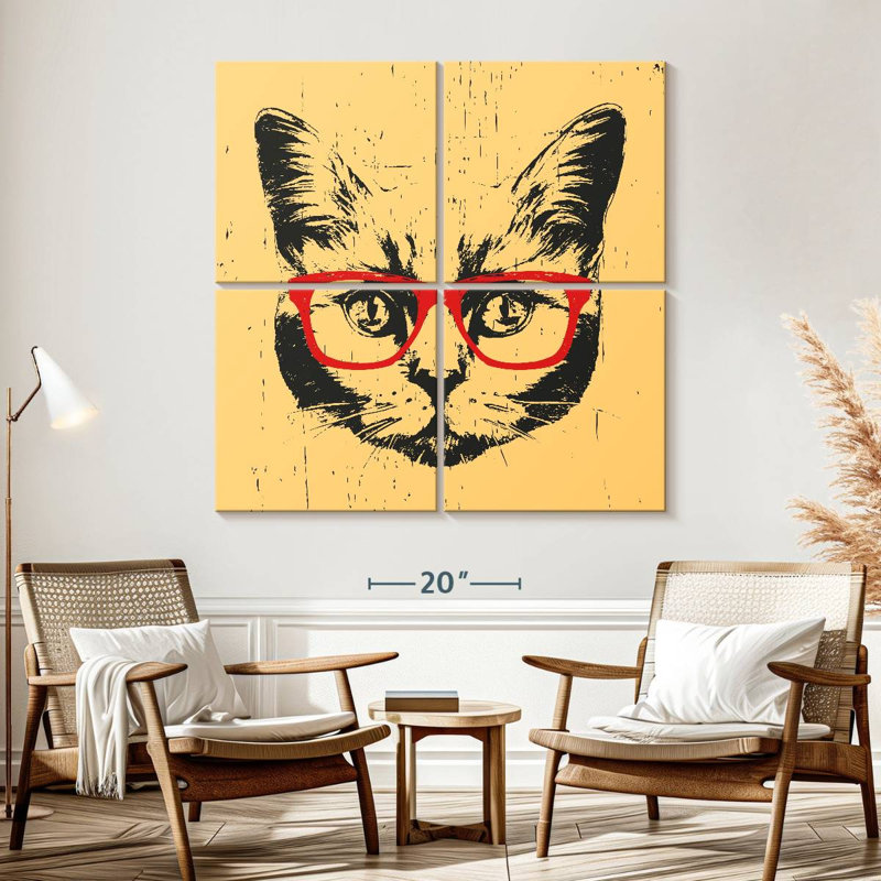 Chat avec lunettes, H 57 po x l 57 po