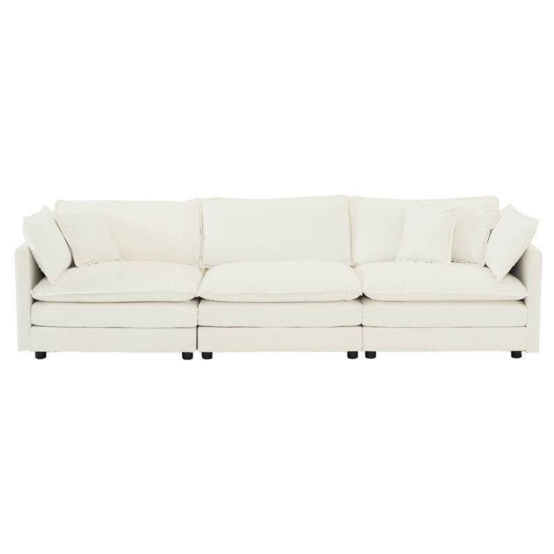 Canapé modulaire avec structure en bois massif et chenille, Blanc