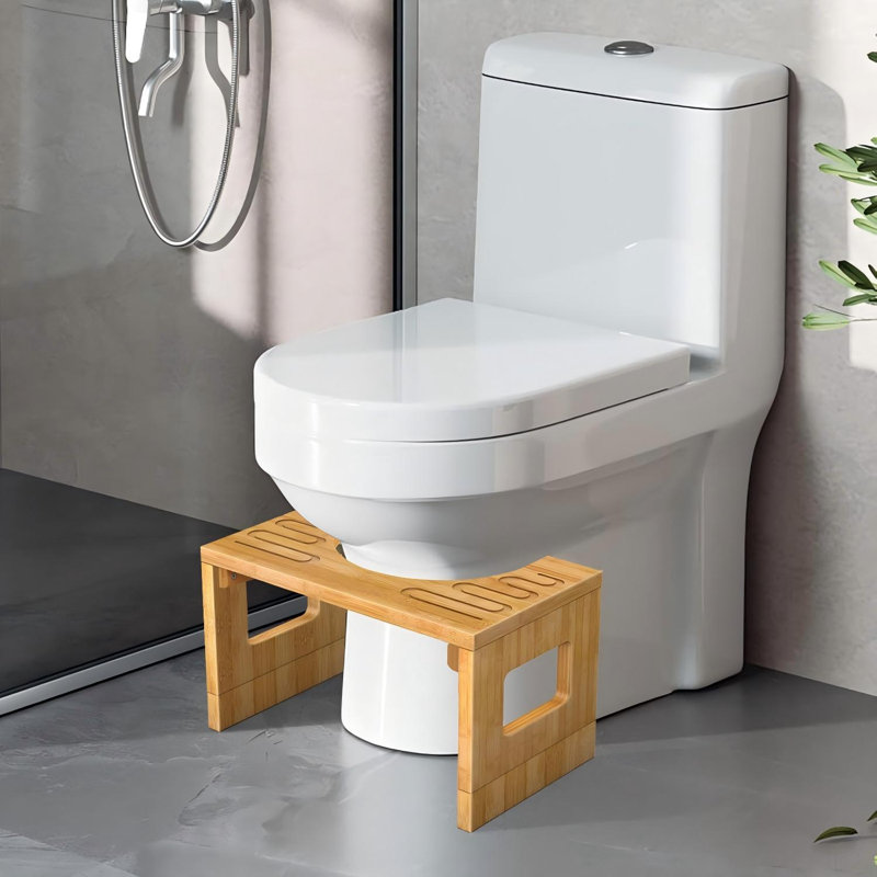 Foldable Bamboo Toilet Stool Squat 7in & 9in Adjustable Height.Potty Stool for Adults with Non-Slip Layer, Improve Bathroom Posture & Comfort, 400lbs Capacity