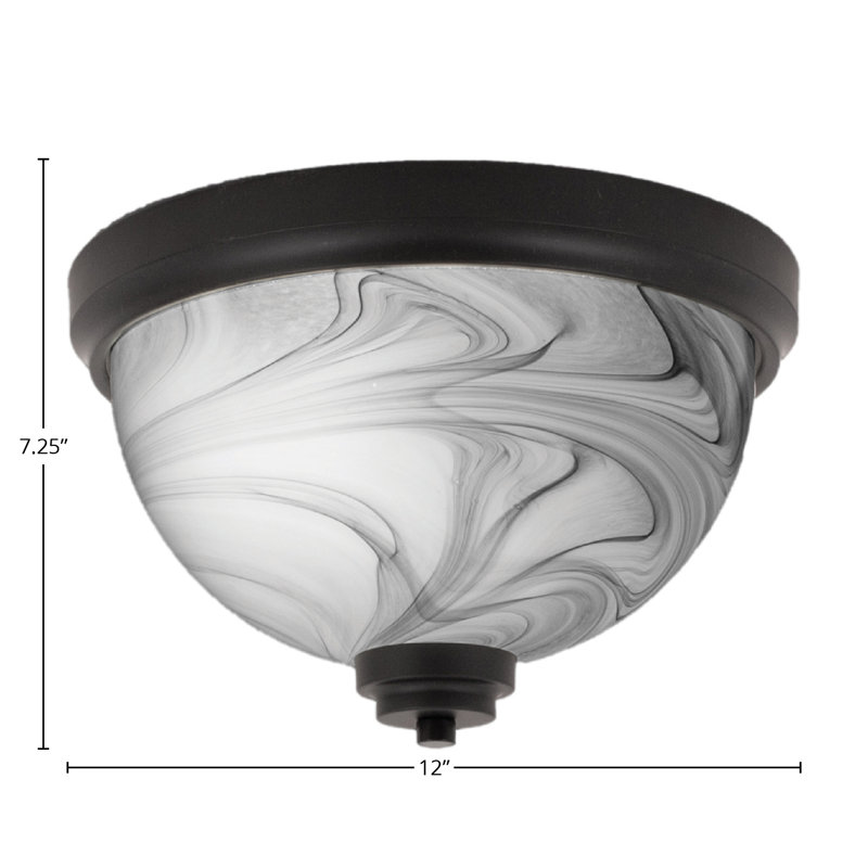 12" Flush Mount, 2-Bulbs, Shown In Matte Black Finish With Onyx Swirl Glass