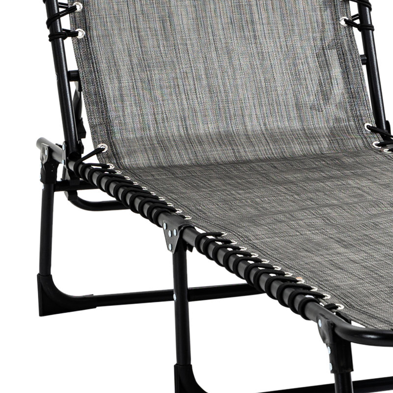 Portable Folding Patio Chair With Adjustable , Removable Pillow, Side Pocket, Grey Beach Lounger And Lightweight Material -