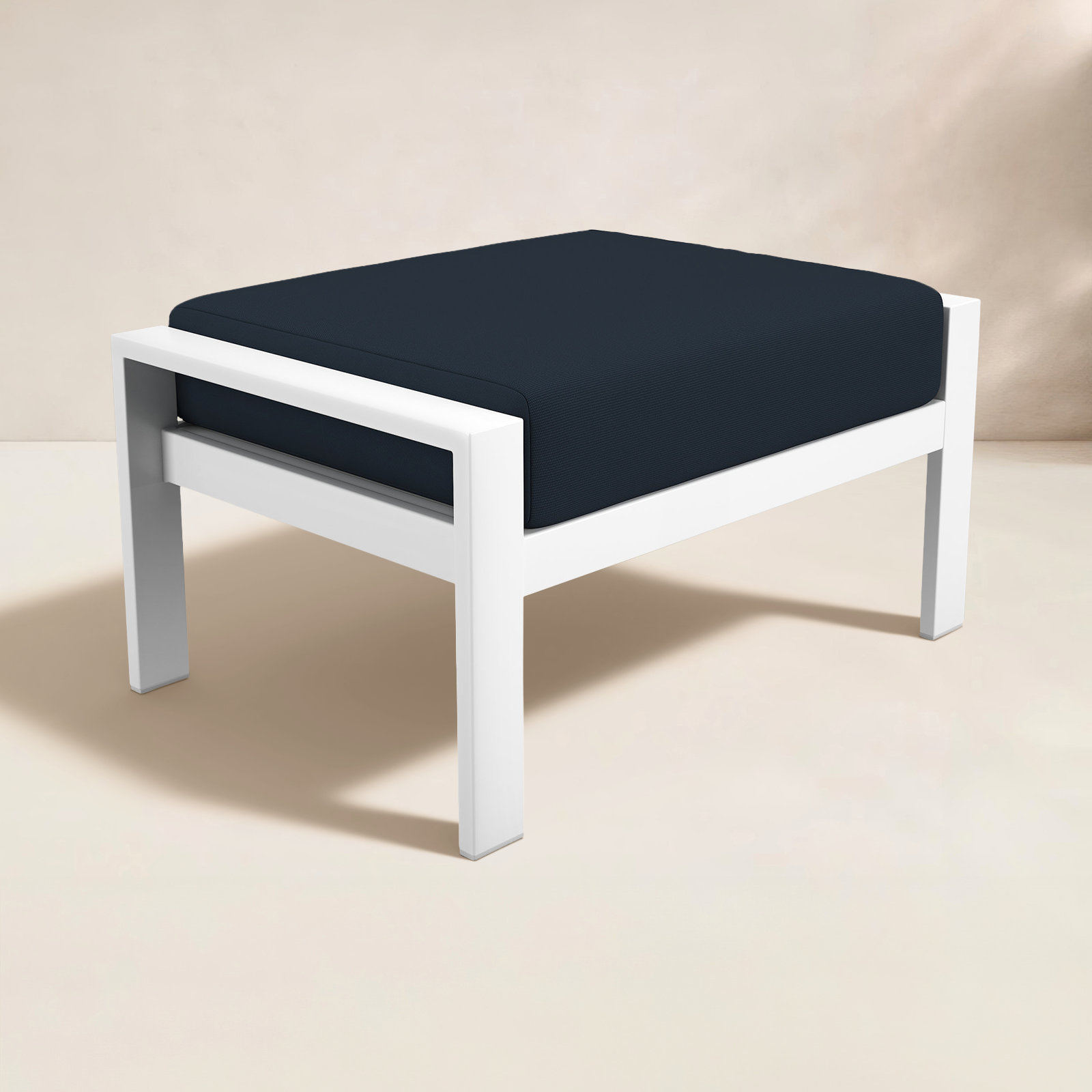 Townsend Metal Outdoor Ottoman With Sunbrella Cushion, Canvas Navy
