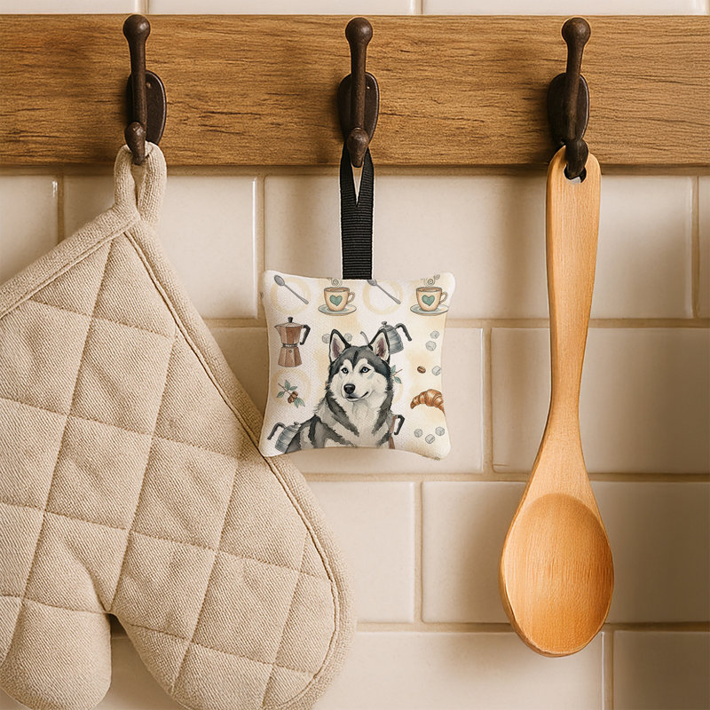 Ornement carré en tissu gris et blanc Malamute Alaskan, Malamute d'Alaska gris et blanc