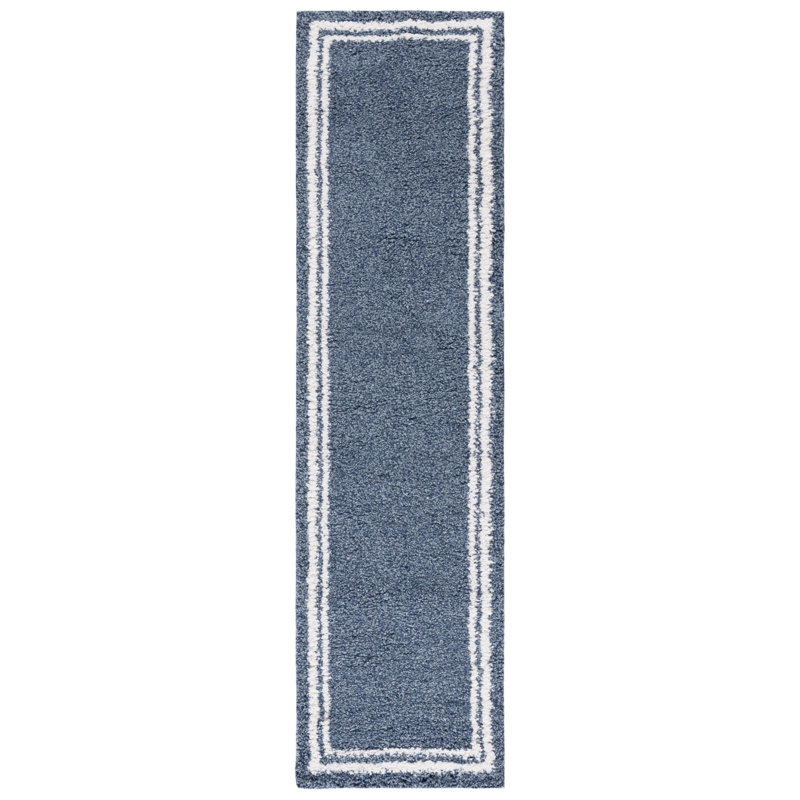 Calico Shag Performance Ivory/Blue Rug, Runner 2'2" x 8'