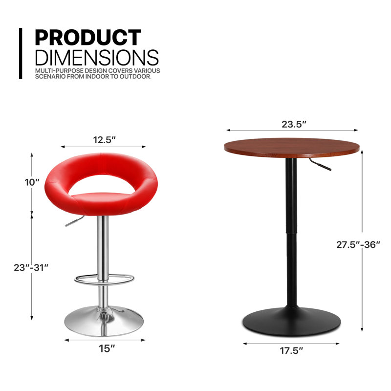 Ensemble de salle à manger Farbod, Rouge, Rouge, L 23,5 po x l 23,5 po