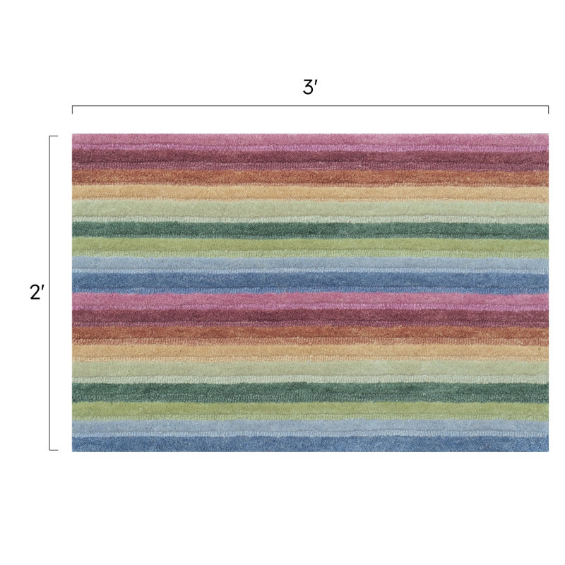 Surrey Stripe Hand-Tufted Plush Wool Rug High-Low Rainbow Multicolor, Rectangle 2' x 3'