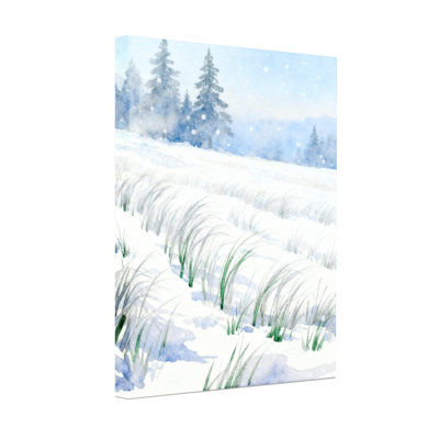 Ensemble de 3 impressions sur toile, champ de neige enneigé avec herbe et arbres