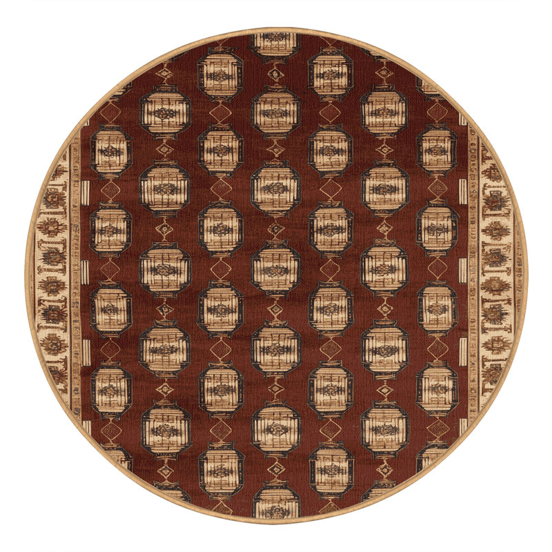Tapis art déco brun lavable à la machine, Rond 7 pi
