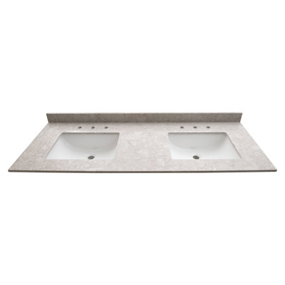 Plateau de meuble-lavabo à double cuve intégrée en pierre d'ingénierie 61 po x 22 po LustreLine
