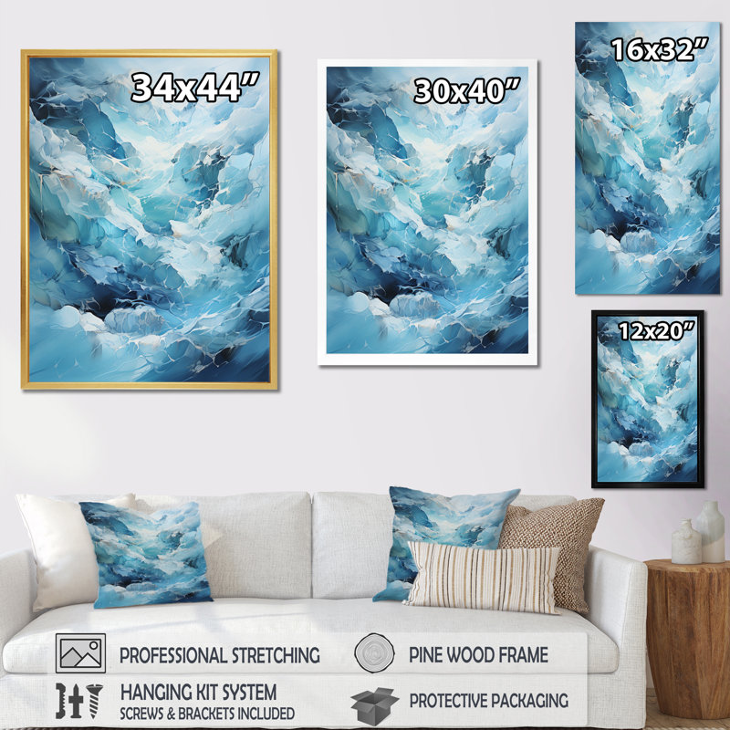 Teal Glacier Frozen Dreams - Décoration murale paysage et nature, H 44 po x l 34 po x P 1,5 po, Cadre photo argenté