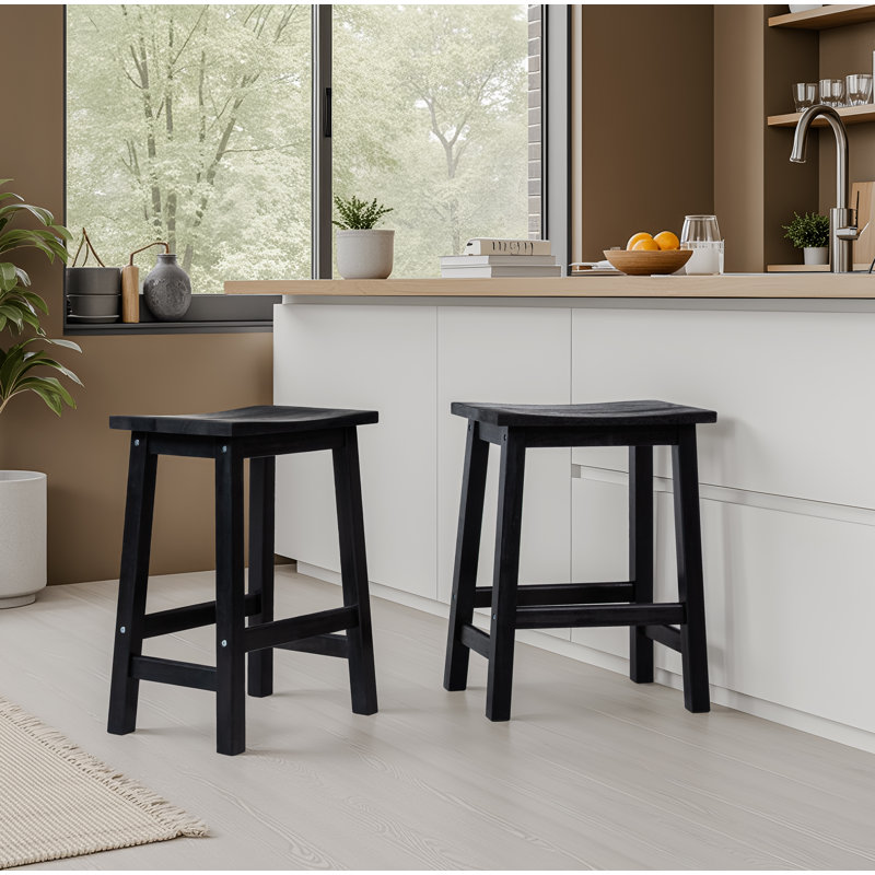 Counter&Bar Solid Wood Backless Stool (Set of 2), Black