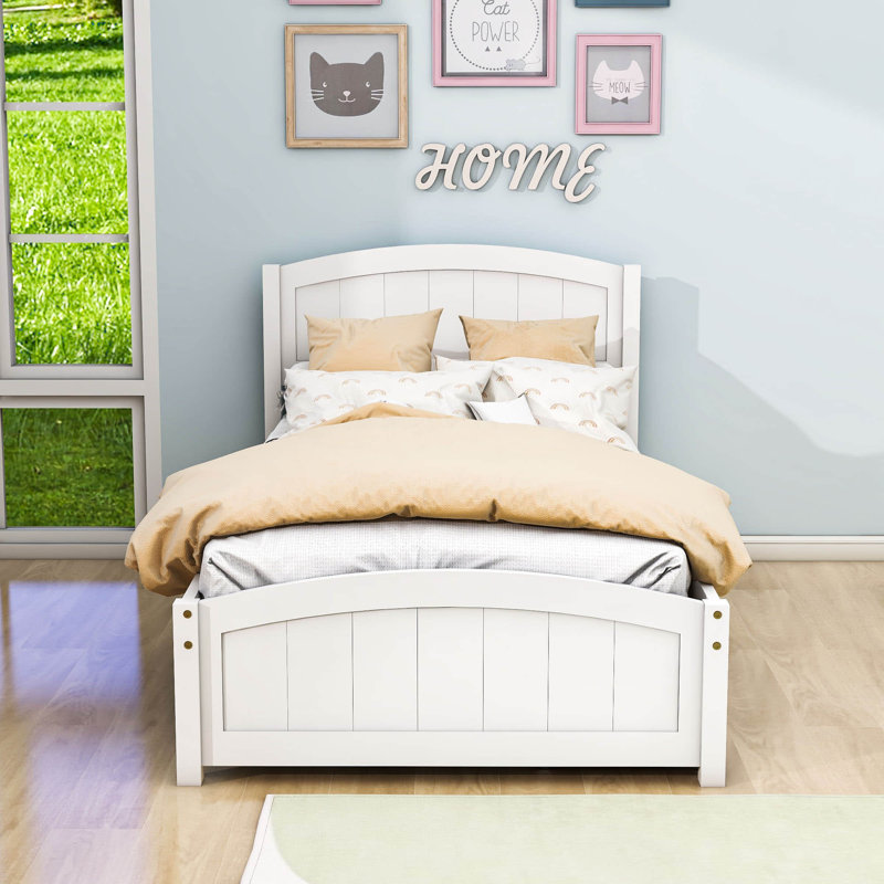 Twin Size 2 Drawers Wood Platform Bed with Headboard, White