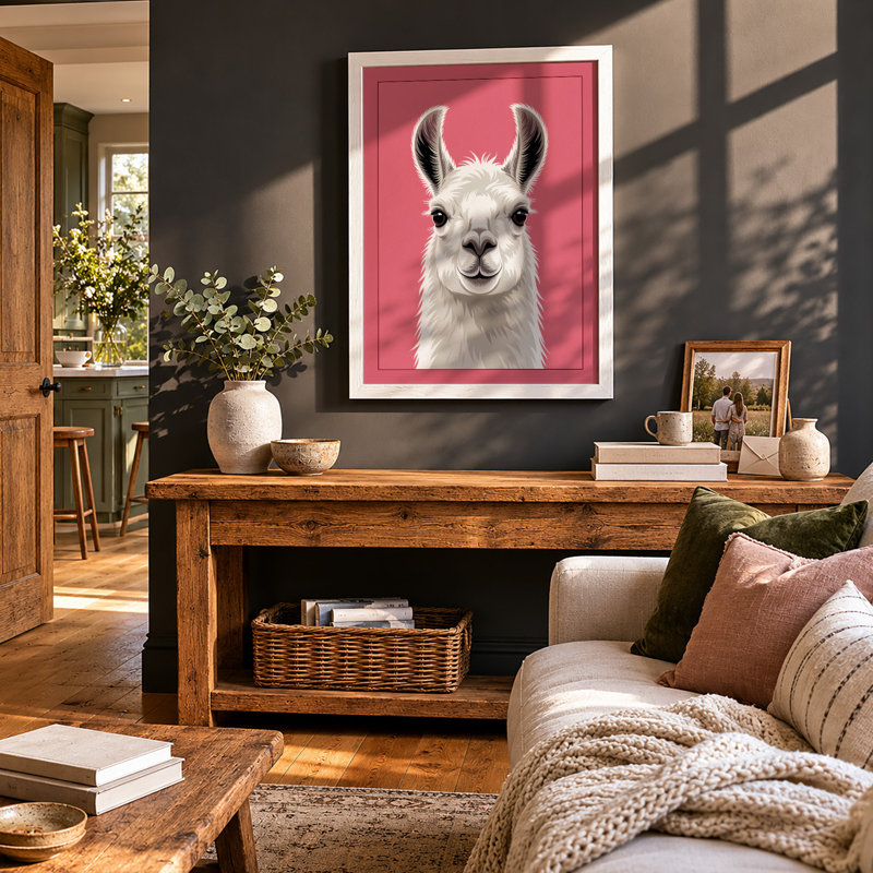 White Llama Portrait Modern - Print, A4 - 29.7 x 21.0 cm, White