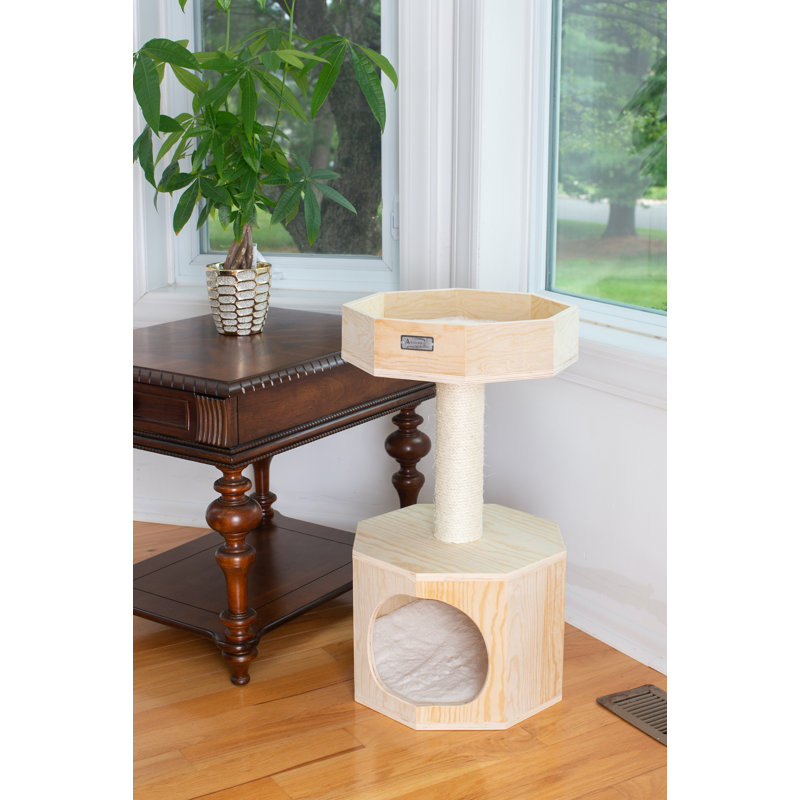 29-Inch Natural Wood Cat Tree with Sisal Rope
